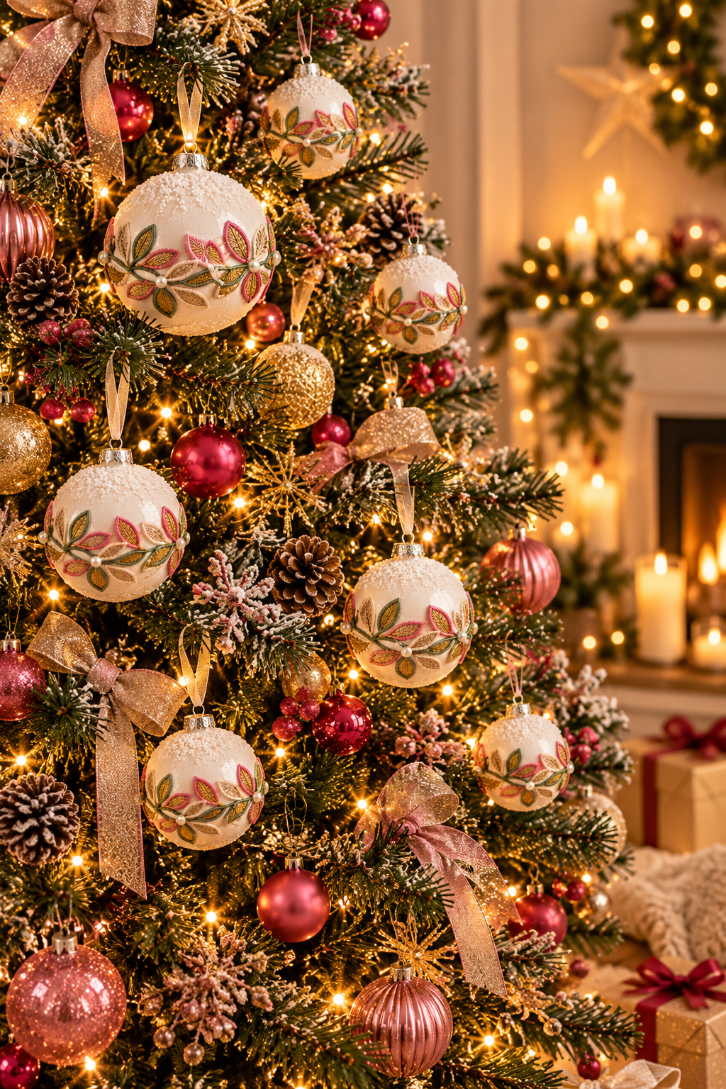 Decoratieve Kerstballen met Bladmotief – Set van 2 | 6 & 8 cm - productafbeelding 3