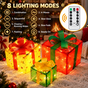 Verlichte Kerstcadeaudozen – Set van 3 | Afstandsbediening & 8 Lichtstanden - productafbeelding 5