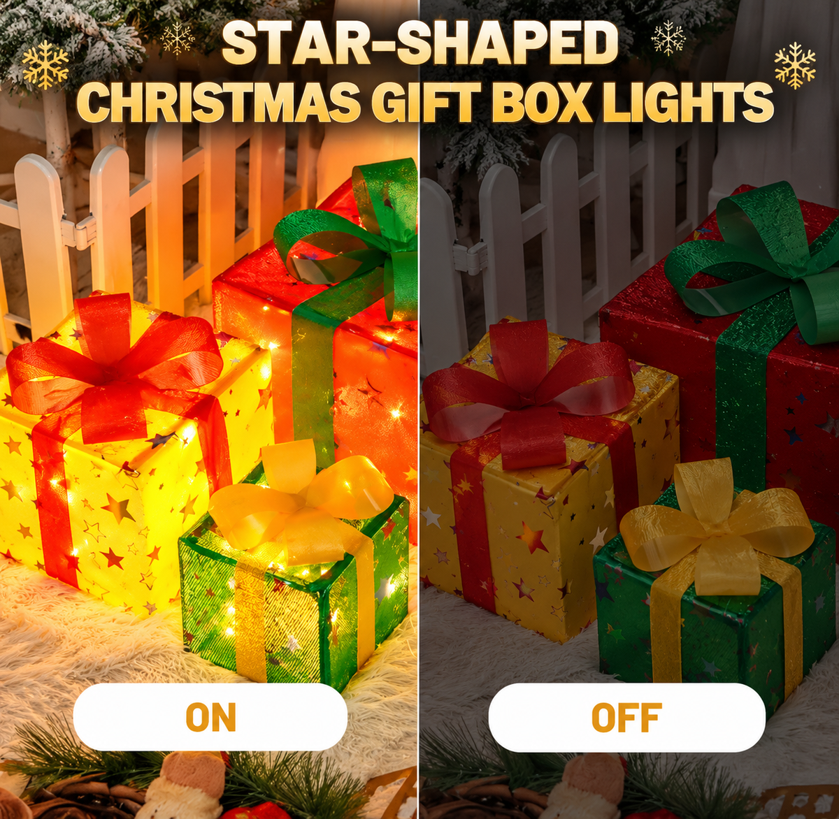 Verlichte Kerstcadeaudozen – Set van 3 | Afstandsbediening & 8 Lichtstanden - productafbeelding 3