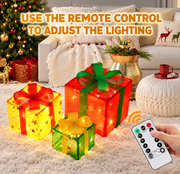 Verlichte Kerstcadeaudozen – Set van 3 | Afstandsbediening & 8 Lichtstanden - productafbeelding 2