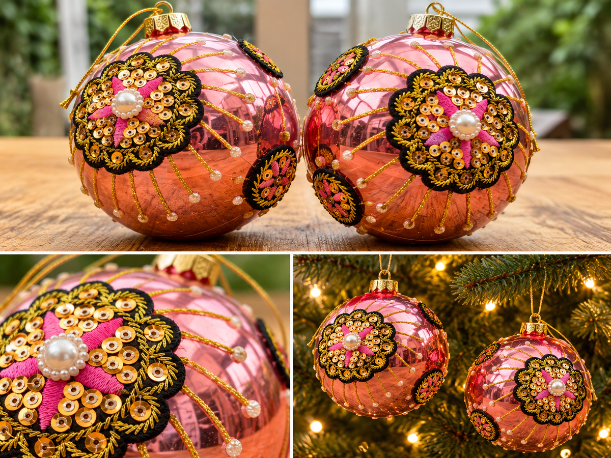 Luxe Roze Kerstbal met Bloemdetail – 6 cm & 8 cm - productafbeelding 2
