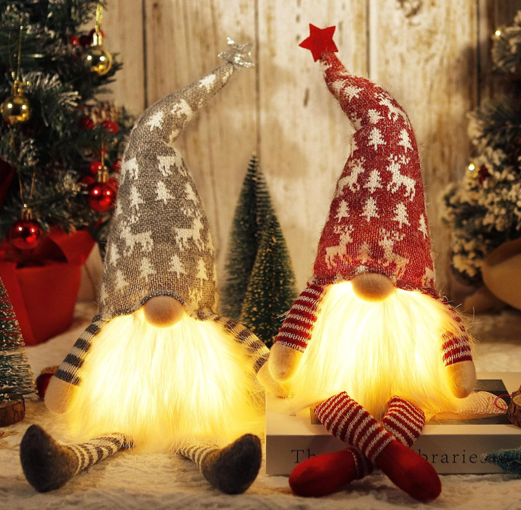 Verlichte Kerstkabouters – Set van 2 | Rood & Grijs – ca. 50 cm - productafbeelding 2
