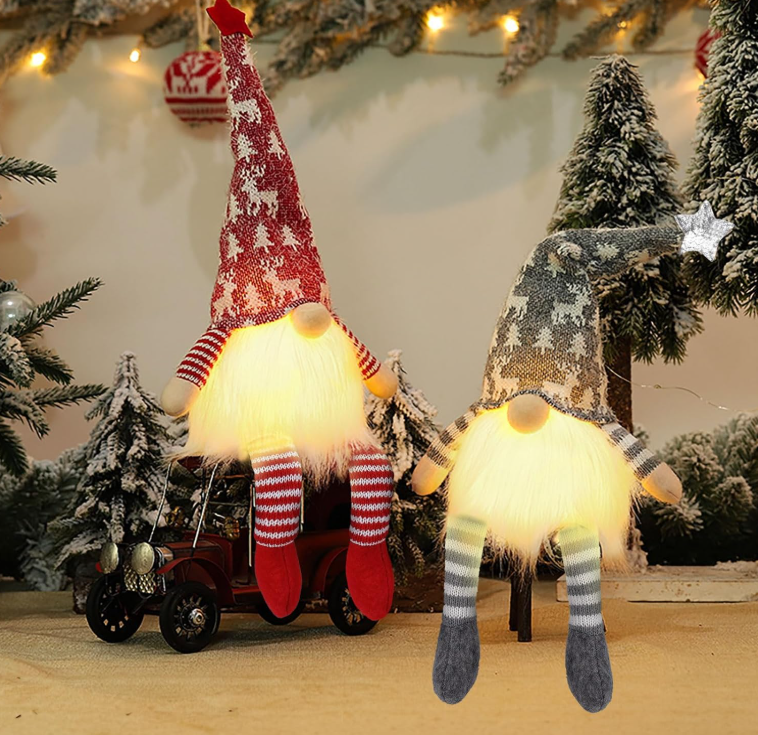 Verlichte Kerstkabouters – Set van 2 | Rood & Grijs – ca. 50 cm - productafbeelding 1