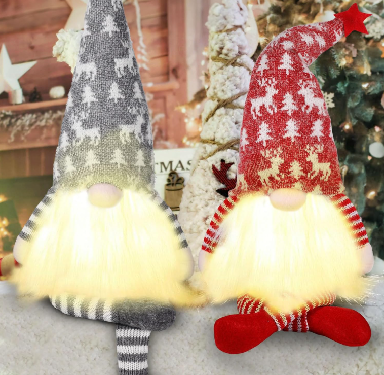 Verlichte Kerstkabouters – Set van 2 | Rood & Grijs – ca. 50 cm - productafbeelding 3