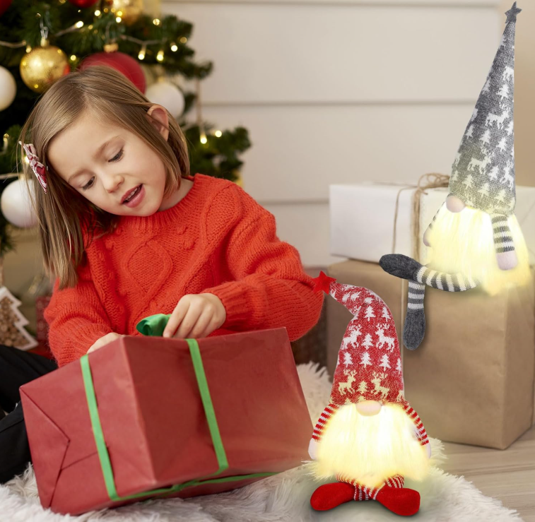 Verlichte Kerstkabouters – Set van 2 | Rood & Grijs – ca. 50 cm - productafbeelding 5