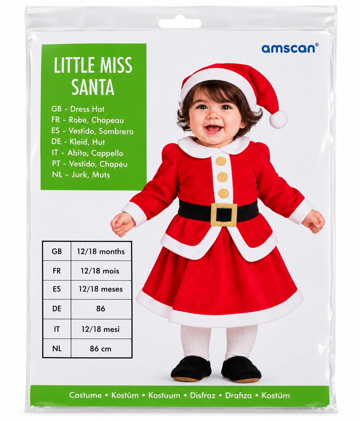 Amscan Little Miss Santa Baby Kerstkostuum – 12-18 maanden / 86 cm - verpakking 2