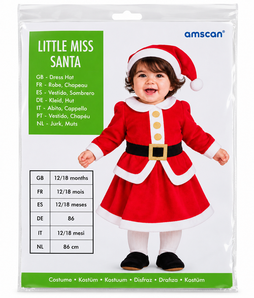 Amscan Little Miss Santa Baby Kerstkostuum – 12-18 maanden / 86 cm - verpakking 2