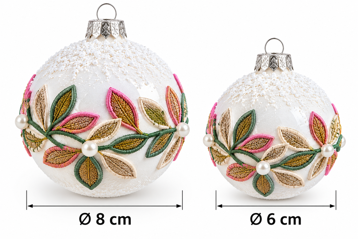 Decoratieve Kerstballen met Bladmotief – Set van 2 | 6 & 8 cm - afmetingen 4