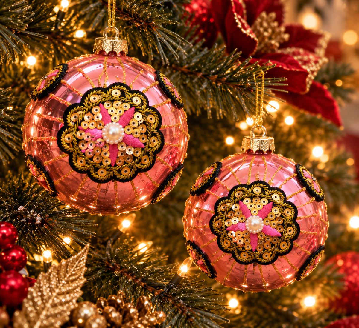 Luxury Pink Christmas Bauble with Floral Detail – 6 cm & 8 cm ✨