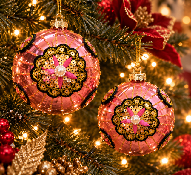 Luxe Roze Kerstbal met Bloemdetail – 6 cm & 8 cm ✨