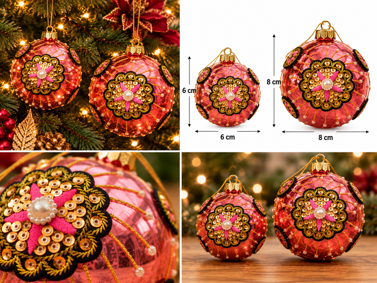 Luxe Roze Kerstbal met Bloemdetail – 6 cm & 8 cm - productafbeelding 3