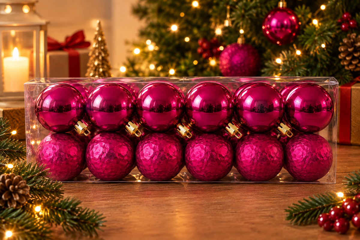 Kerstballenset Fuchsia – 24 stuks – Ø 6 cm - productafbeelding 2