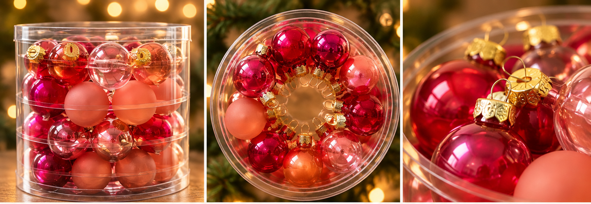Glazen Kerstballenset Roze & Rood – 36 stuks – Ø 40 mm - productafbeelding 2