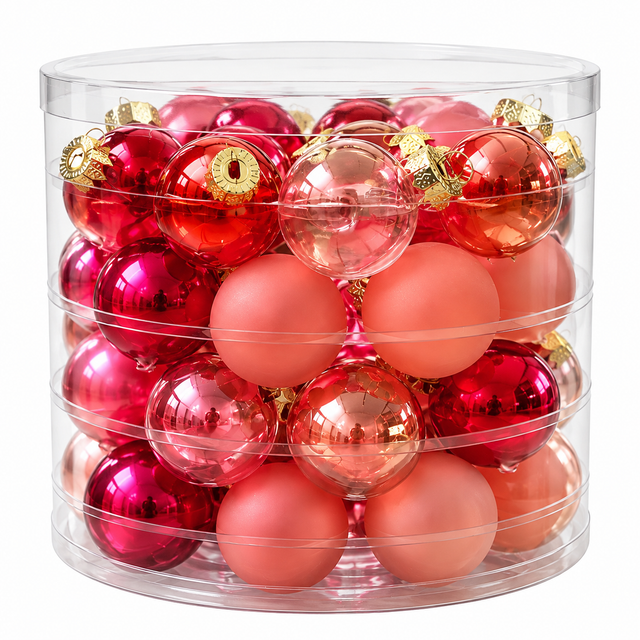 Glazen Kerstballenset Roze & Rood – 36 stuks – Ø 40 mm
