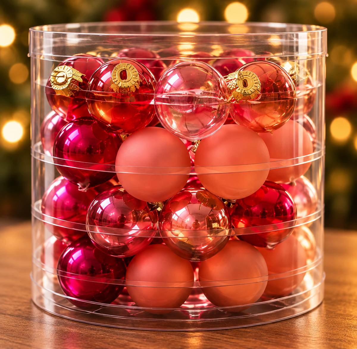 Glazen Kerstballenset Roze & Rood – 36 stuks – Ø 40 mm - productafbeelding 3